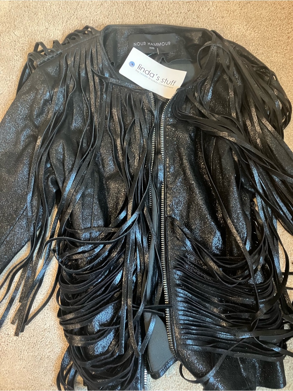 Nour Hammour Black Fringe Leather Jacket